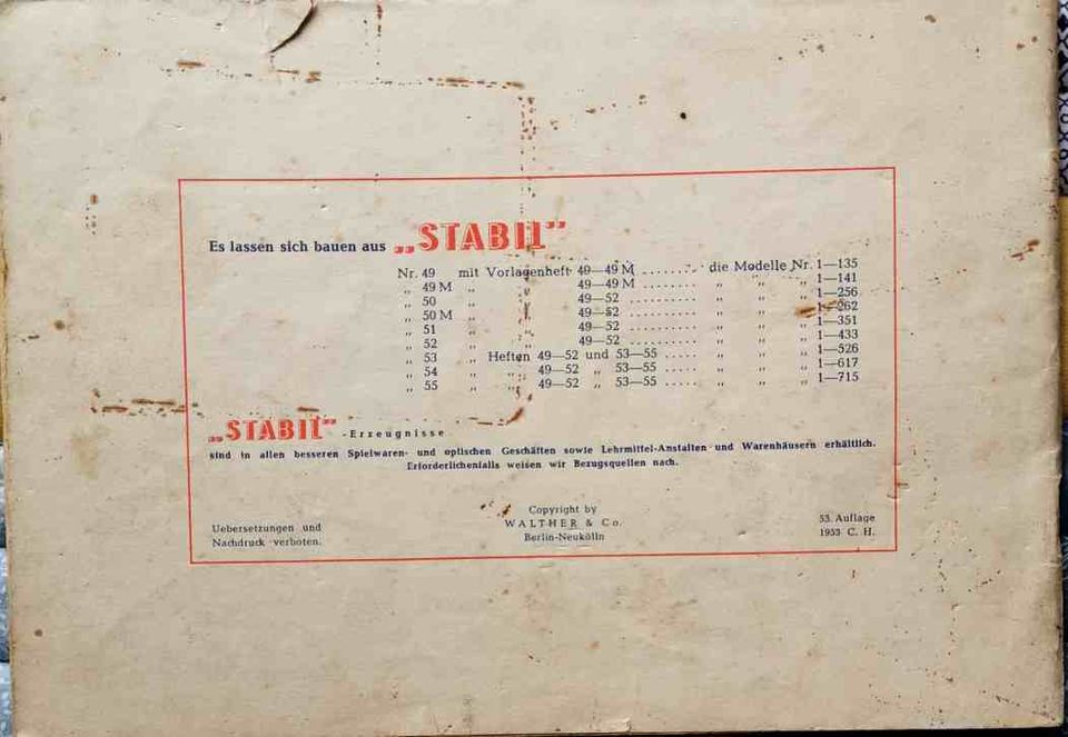 Katalog Walther's Stabil Metall-Baukasten 49+49M in Tauberbischofsheim