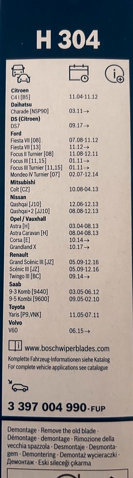 Bosch Scheibenwischer Rear H304 in Maxhütte-Haidhof