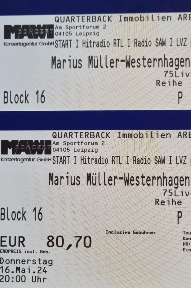 Biete 2x Tickets Marius Müller Westernhagen Leipzig 16.05. Karten in Leipzig