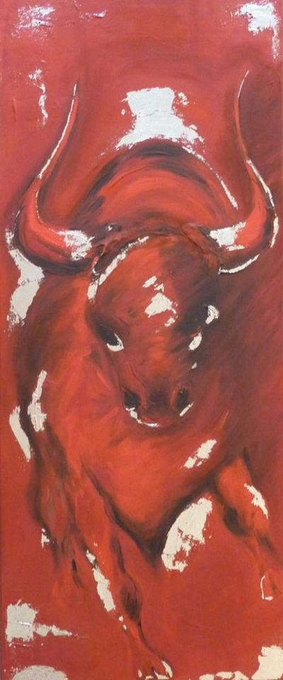 Original Bild Acryl Gemälde Stier Bulle Bull Stierkampf silber in Porta Westfalica