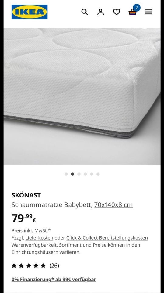 Babybett Matratze Schaummatratze Skönast 70x140 in Hünfeld