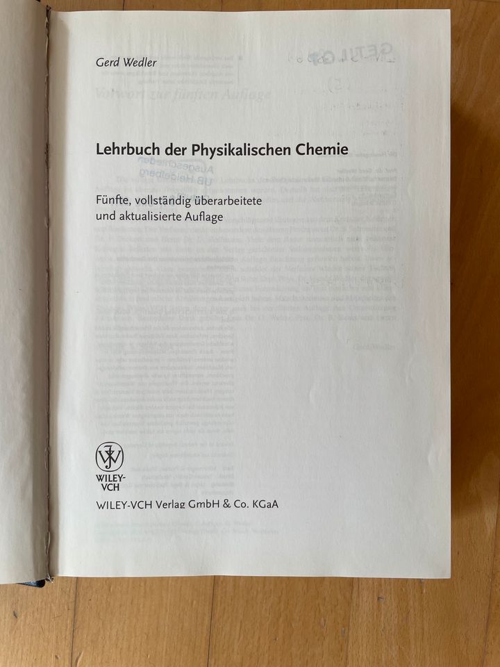 Wedler, Lehrbuch der Physikalischen Chemie, 5. Auflage in Speyer