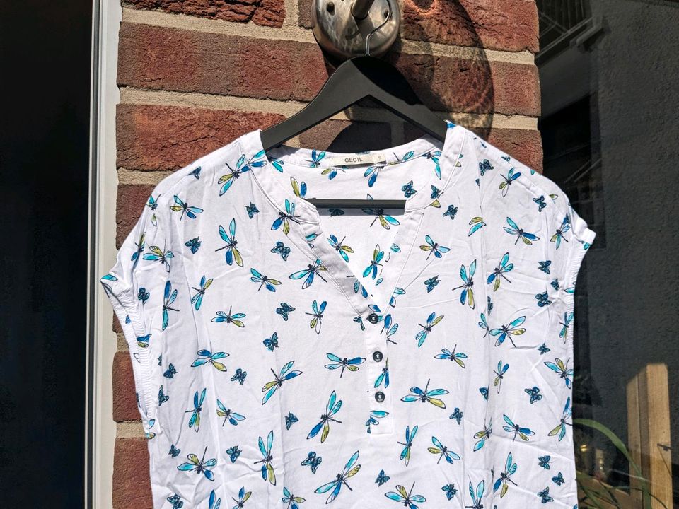 T-Shirt Bluse weiß Muster Libellen Cecil S in Recklinghausen