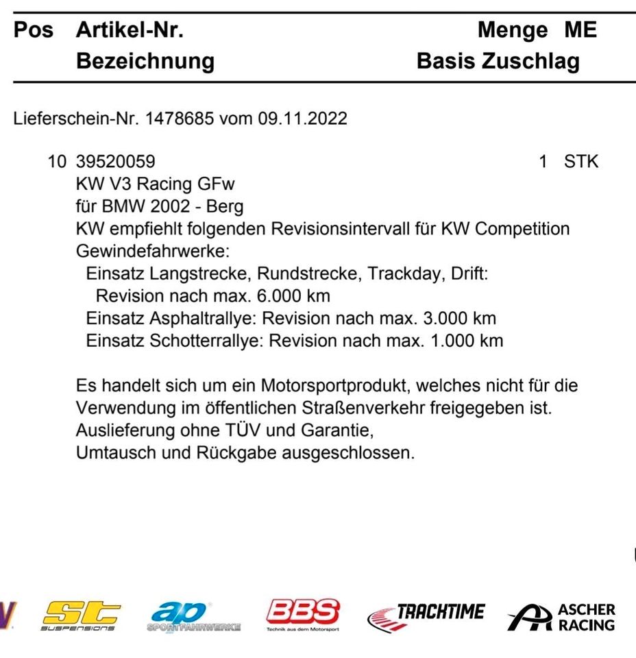 BMW 2002 V3 Racing Fahrwerk in Gau-Algesheim