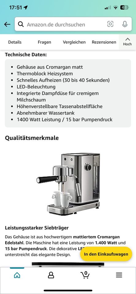 WMF Lumero Espressomaschine/Kaffeemaschine Siebträger 1400 W. NEU in Essen