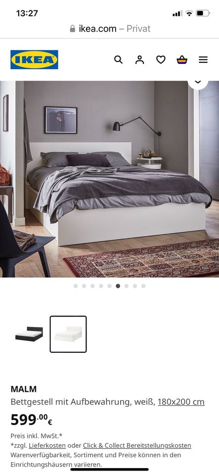 IKEA Malm Bett 1.80 x 2.00 Meter weiß in Reinheim