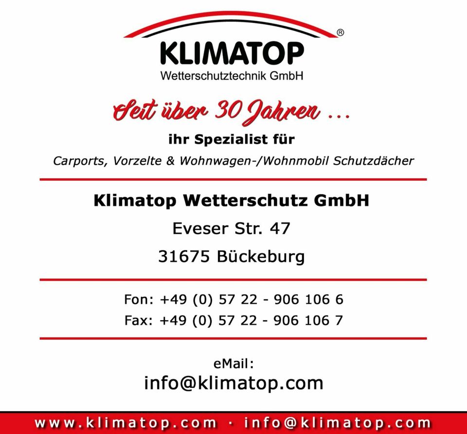 Wohnwagen Schutzdach CARATOP 300 x 700 cm von KLIMATOP Wetterschutz in Bückeburg
