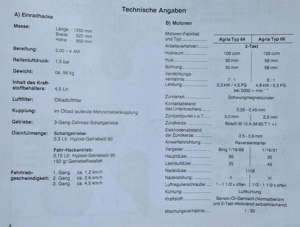 Agria 4000S Motorhacke / Gartenfräse 4,5PS, 3 Gänge in Schömberg