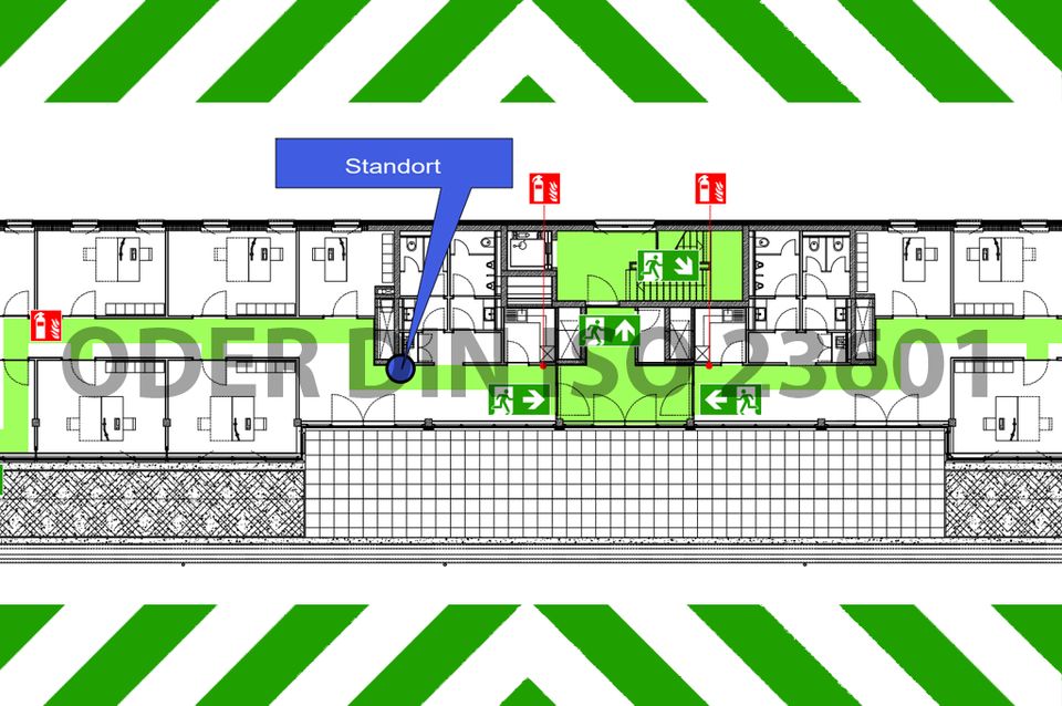 Flucht- und Rettungspläne / Zimmerpläne / Bestuhlungspläne / Erschließungspläne / DIN ISO 23601 / ASR A2.3 / Evakuierungsplän / Räumungspläne / erstellen / Erstellung / aktualisieren / Aktualisierung in Berlin