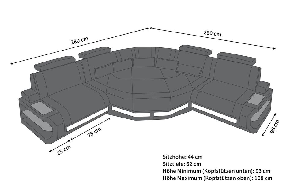 Leder Ecksofa Asti Mini mit großer Relax Ecke und LED Beleuchtung in Berlin