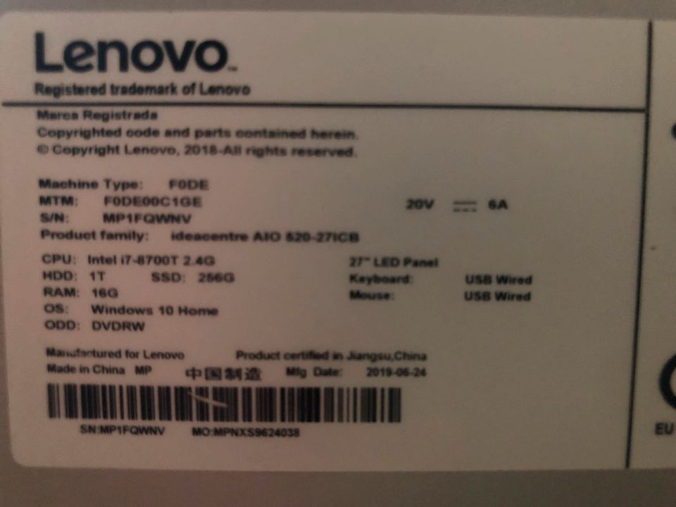 Lenovo All in One PC520 27 Zoll in Goch