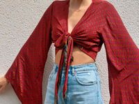 Wickelbluse Seide Crop Top rot Blumen silk Tunika Kimono Baden-Württemberg - Waldburg Vorschau