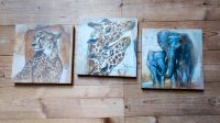 Triptychon 3x20x20 auf Holz Gepard, Elefanten und Giraffen Bayern - Dinkelsbuehl Vorschau