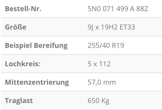 VW Alufelge MALLORY R-line 19 für Tiguan in Ibbenbüren