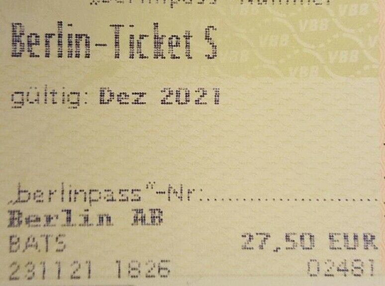 Monatskarte S für Dezember 21/ Berlin Ticket S Dezember 2021 in Berlin