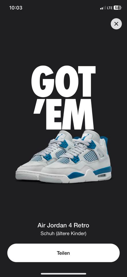 Jordan 4 „Military Blue“ EU39/US6,5 in Schwäbisch Gmünd