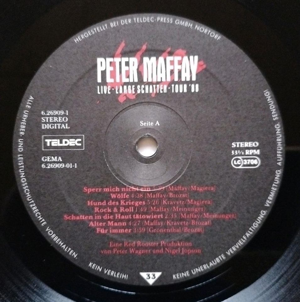 Peter Maffay, Live -Lange Schatten -Tour'88, Schallplatte, LP, in Aken