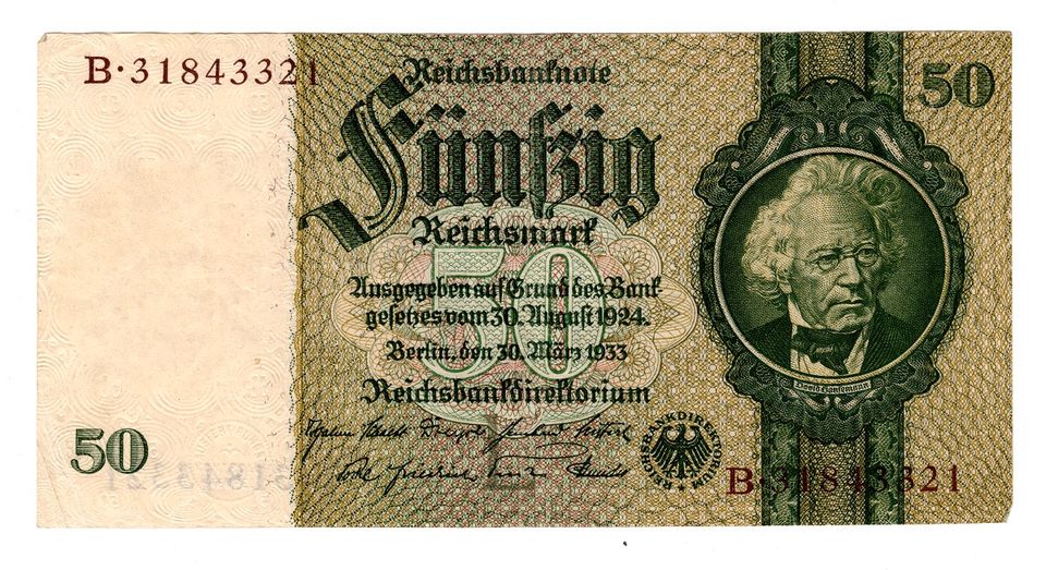 Alte Banknote 50 Reichsmark 1933  Vz !! in Wriezen