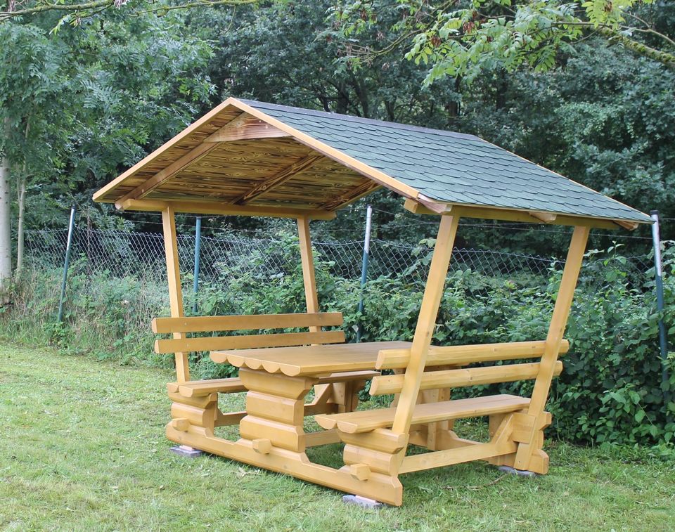 Sitzlaube Pavillon Überdachte Sitzgruppe Hütte Garnitur mit Dach in Massing