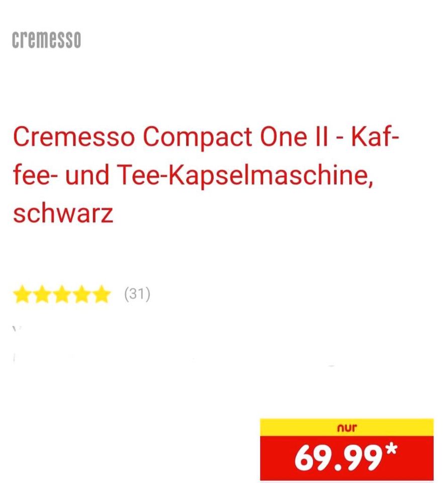 Cremesso Compact One Kaffee/Tee Kapselmaschine in Schiffweiler