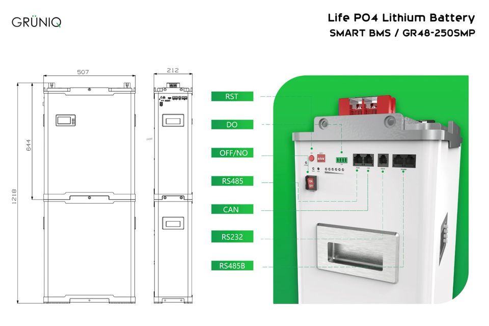 GRÜNIQ 48V Solar Speicher Batterie 12,8KWh 51,2V 250Ah BYD-Zellen in Düren