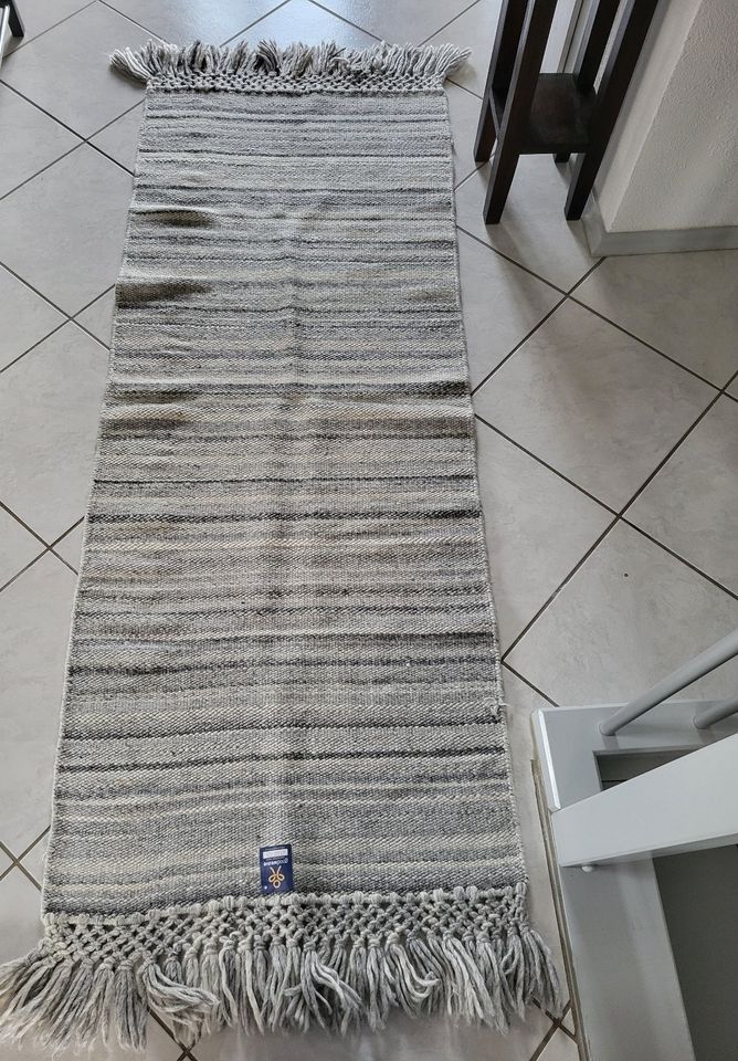 Teppich/  Läufer mit Fransen, Wolle, beige-grau, 137 x 65 cm in Fritzlar