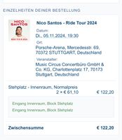 2x Nico Santos Tickets Stehplatz Stuttgart Baden-Württemberg - Calw Vorschau