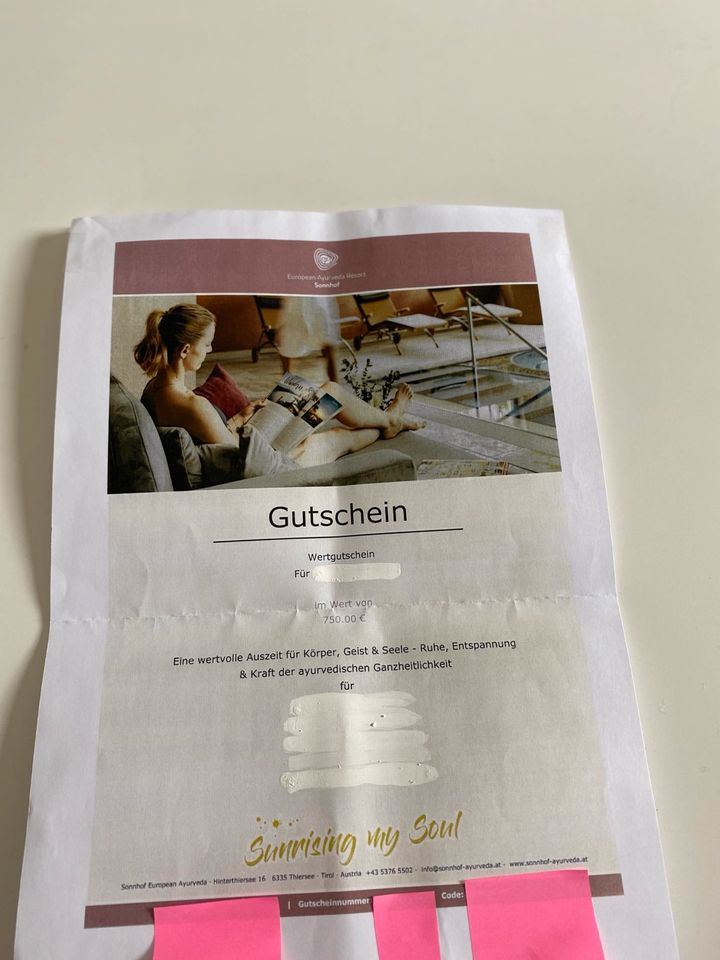 Gutschein Hotel Ayurveda Massage sonnhof Yoga Wert 750€ in Regensburg