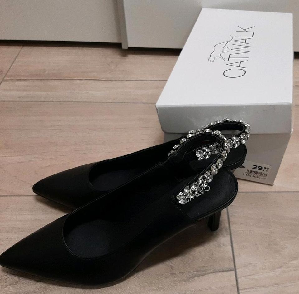 Slingpumps Gr. 38 schwarz mit Strass Steinen Catwalk in Gelsenkirchen