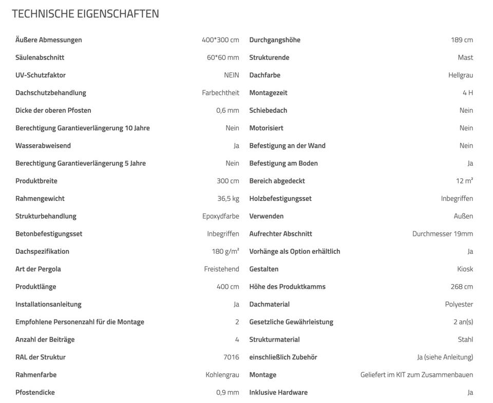 Moderner Gartenpavillon 400 x 300 x 268 cm (BxTxH), überdachte Fl in Gütersloh