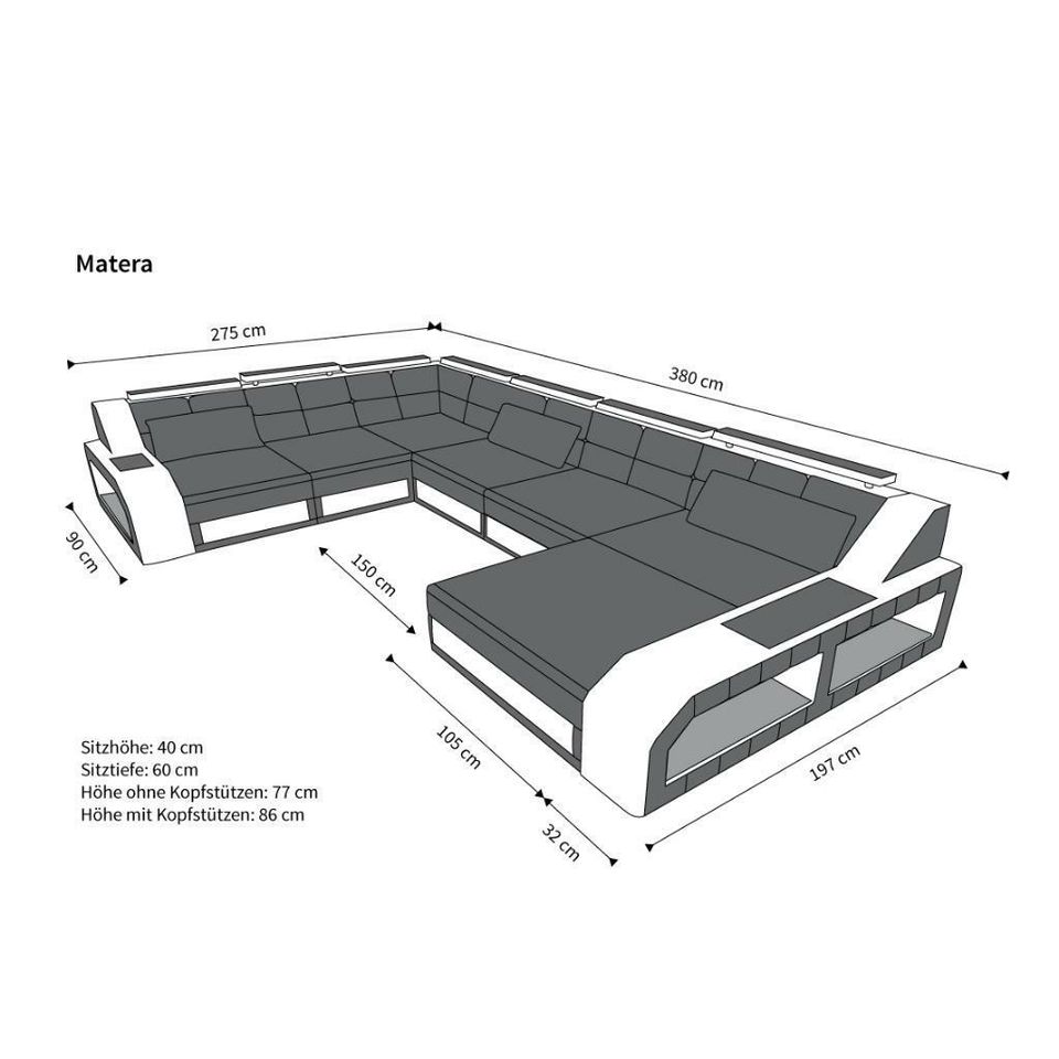 Sofa Couch Wohnlandschaft Matera XXL in Leder mit Ottomane in Berlin