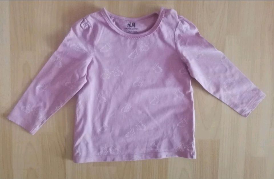 Baby Shirt langarm rosa weiß Kaninchen H&M Größe 92 in Fernwald