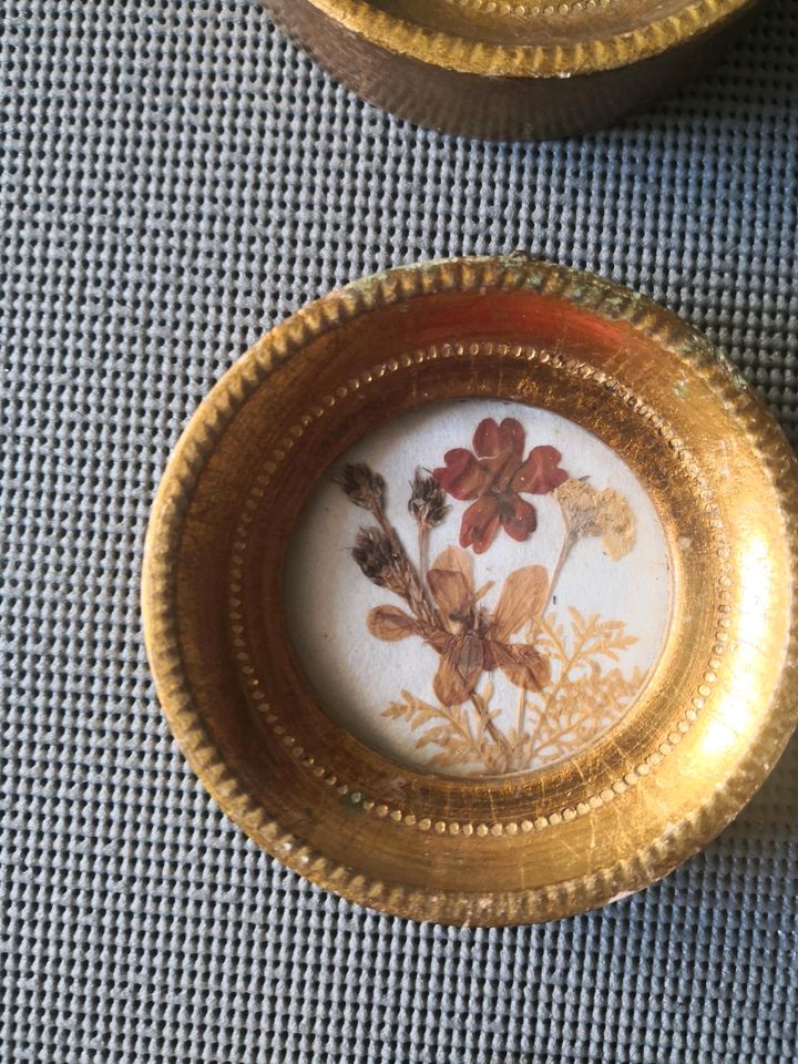 Antik Italien Miniatur Bilderrahmen Blattgold rund oval in Marl