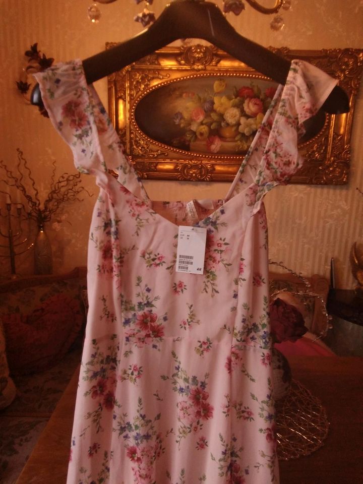 Maxikleid, rosa mit Blumen, H&M, Gr XL in Wiedemar