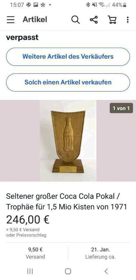 Coca Cola Schild Pokal Trophäe schwer, massiv Rarität Werbeschild in Haselund