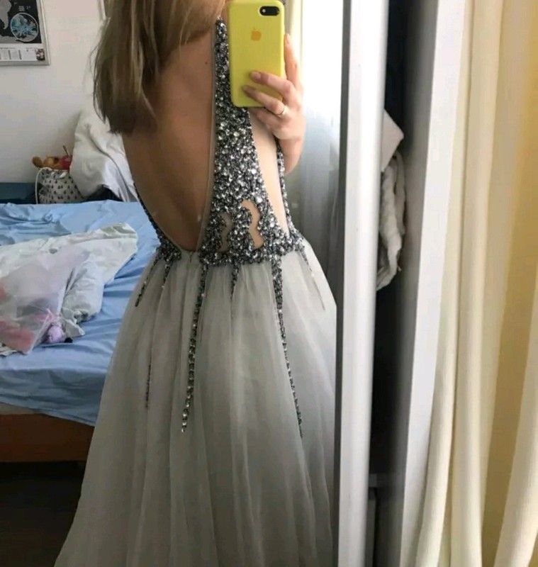 abendkleid hochzeit abi abschluss ball XS grau silber in Berlin