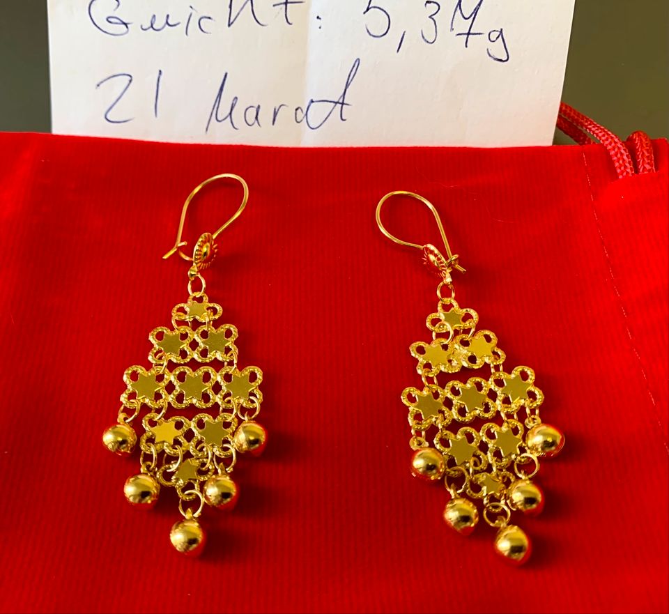 Gold Ohrringe 21 Karat 875 Neu Orientalisch in Düsseldorf