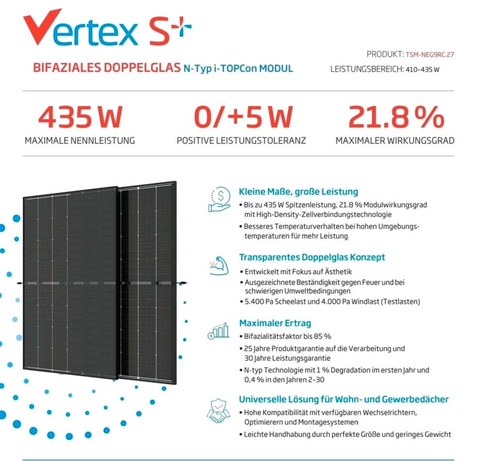 Trina PV Module TSM-NEG9RC.27 430W/ 464W Glas/glas bifazial black in Bielefeld