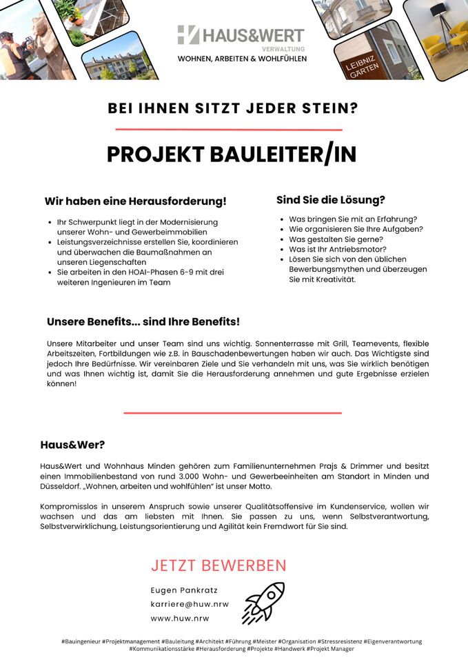 Wir bauen weiter und haben den JOB für dich! Projektmanager/in Bauleiter/in mit Verantwortung! in Minden