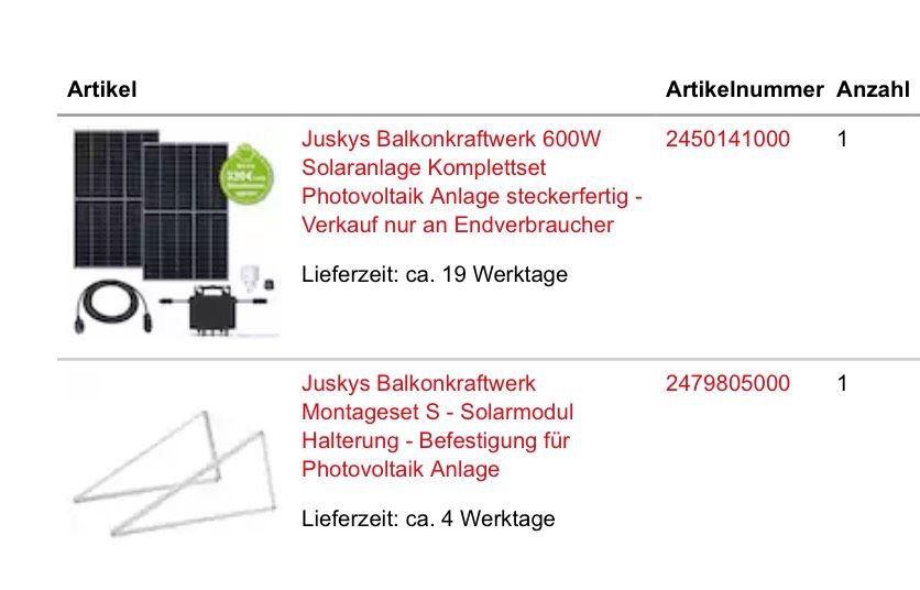 Balkonkraftwerk  2 Module je 410W, Deye Sun 600 WR in Nordheim