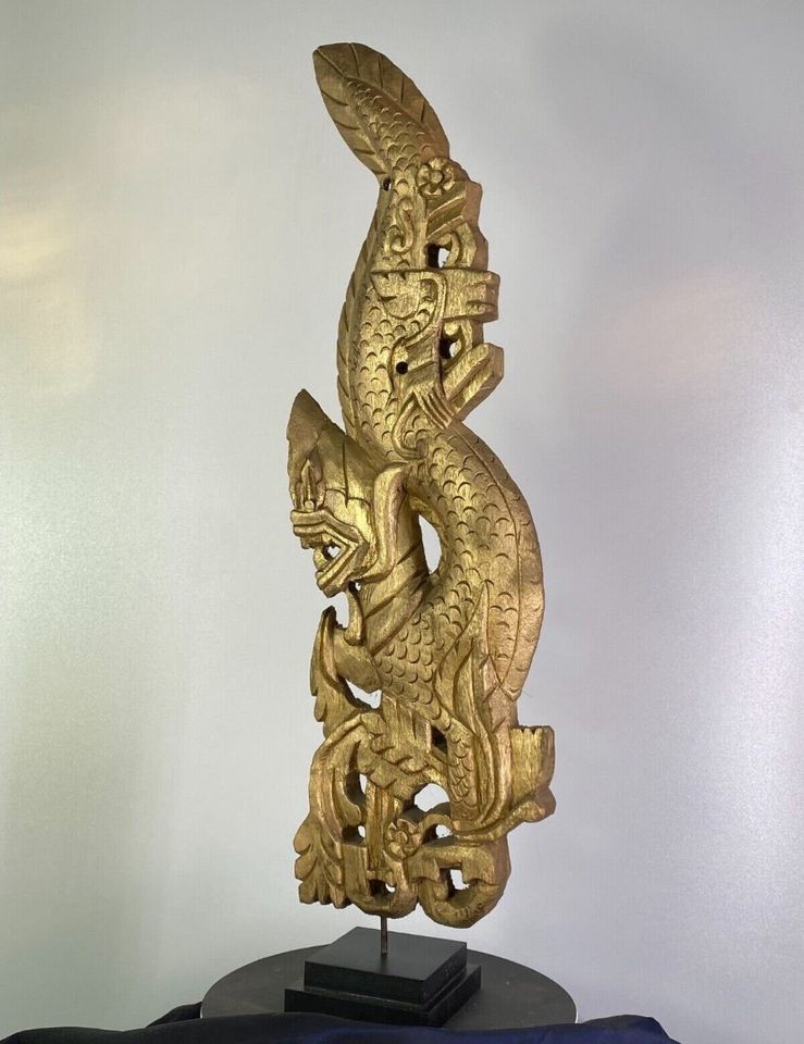 Naga Drache Buddha Holzfigur Skulptur Schnitzerei Gold in Barsbüttel