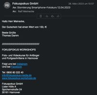 150€ FokusPokus Gutschein (Fotokurse in Hannover) Niedersachsen - Göttingen Vorschau