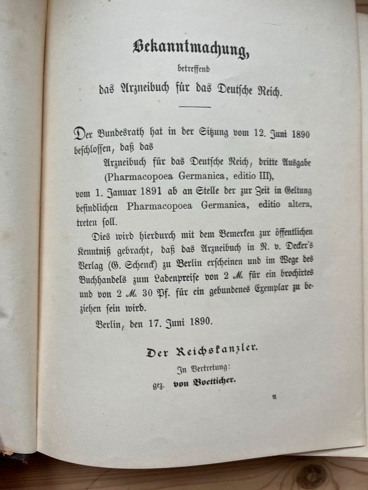 Arzneibuch für das Deutsche Reich 3. Ausgabe 1890 in Hamburg