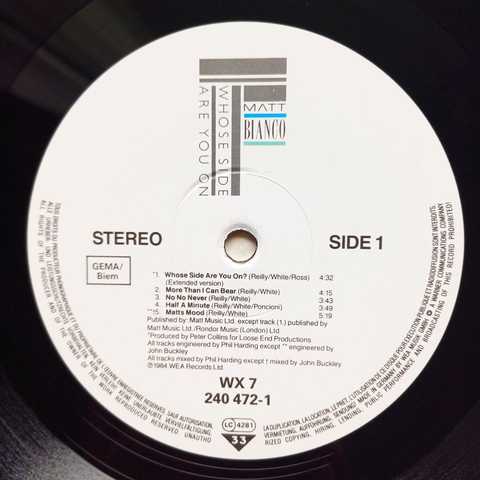 MATT BIANCO: "Whose Side Are You On" (Vinyl / LP, 1984) NM/NM in Centrum