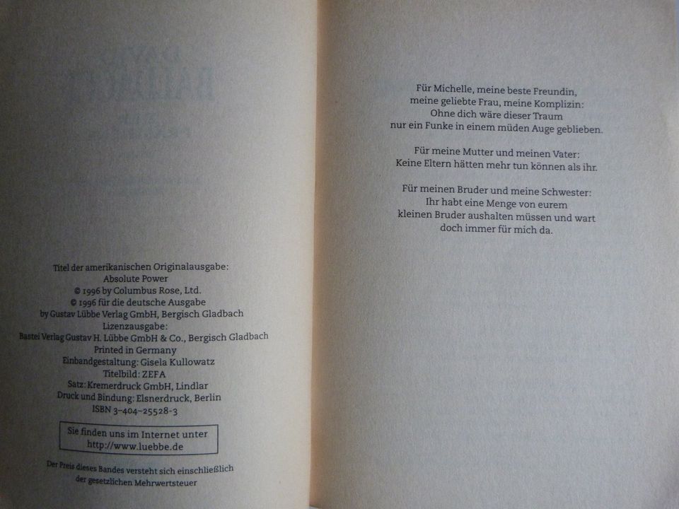 Der Präsident Roman von David Baldacci Taschenbuch Bastei Lübbe in Billerbeck