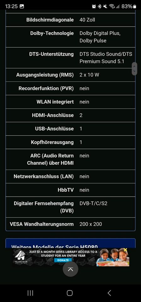 Samsung Fernseher, 100cm Bildschirmdiagonale, Full HD in Großostheim