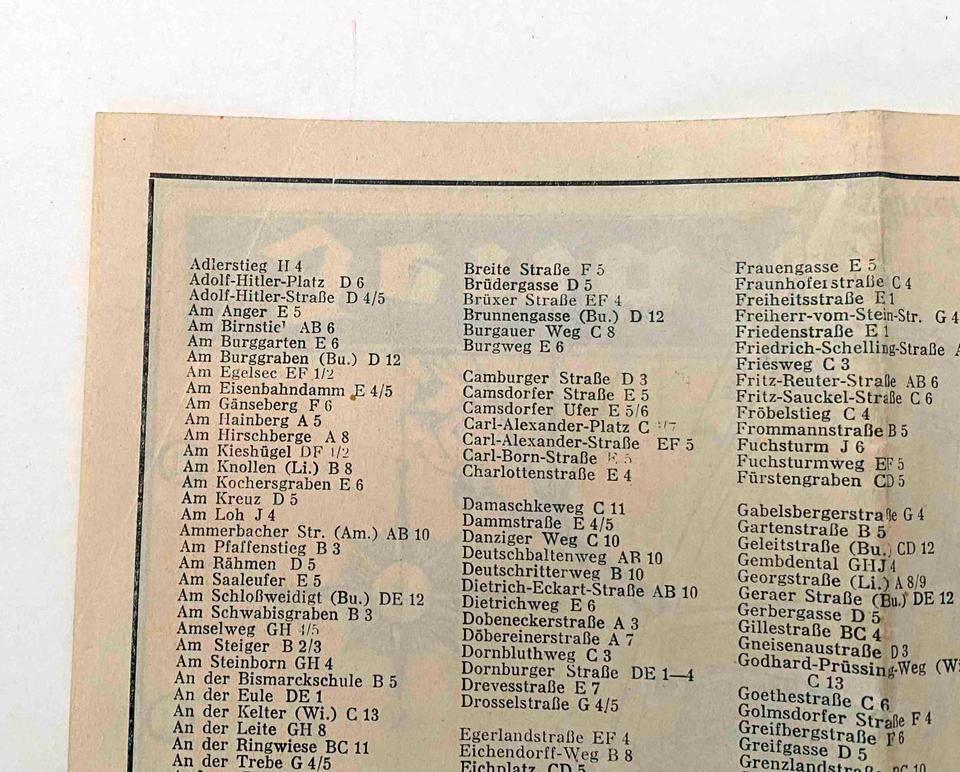 STADTPLAN Handplan JENA Werbung NS-Zeit 1939 aus Einwohnerbuch in Erfurt