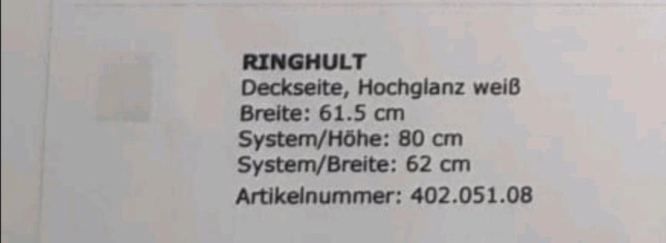 Ikea Ringhult Deckseite Hochglanz weiss, ca. 62 x 80 cm Neu! in Solingen