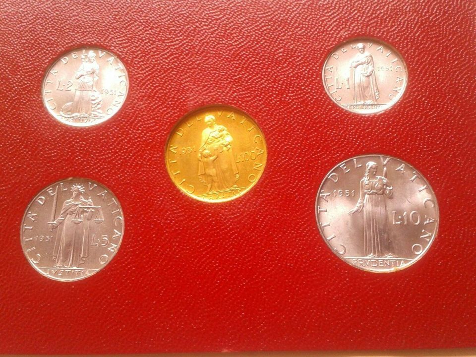 Original KMS 1951 Vatikan mit 100 Lire Gold st Papst Pius XII. st in München