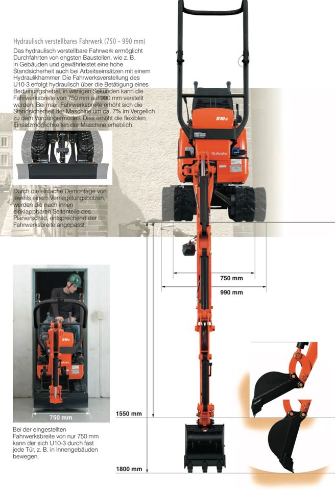 Minibagger mieten Bagger leihen Microbagger Kubota U10-3 SL in Schönenberg-Kübelberg